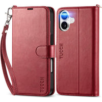 TUCCH Compatible with iPhone 16 Wallet Case, RFID Blocking 4 Card Holder Kickstand [Shockproof TPU Interior Shell], PU Leather Magnetic Closure Protective Flip Phone Cover, Black - 7DAY'S