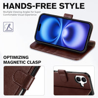 TUCCH Compatible with iPhone 16 Wallet Case, RFID Blocking 4 Card Holder Kickstand [Shockproof TPU Interior Shell], PU Leather Magnetic Closure Protective Flip Phone Cover, Black - 7DAY'S
