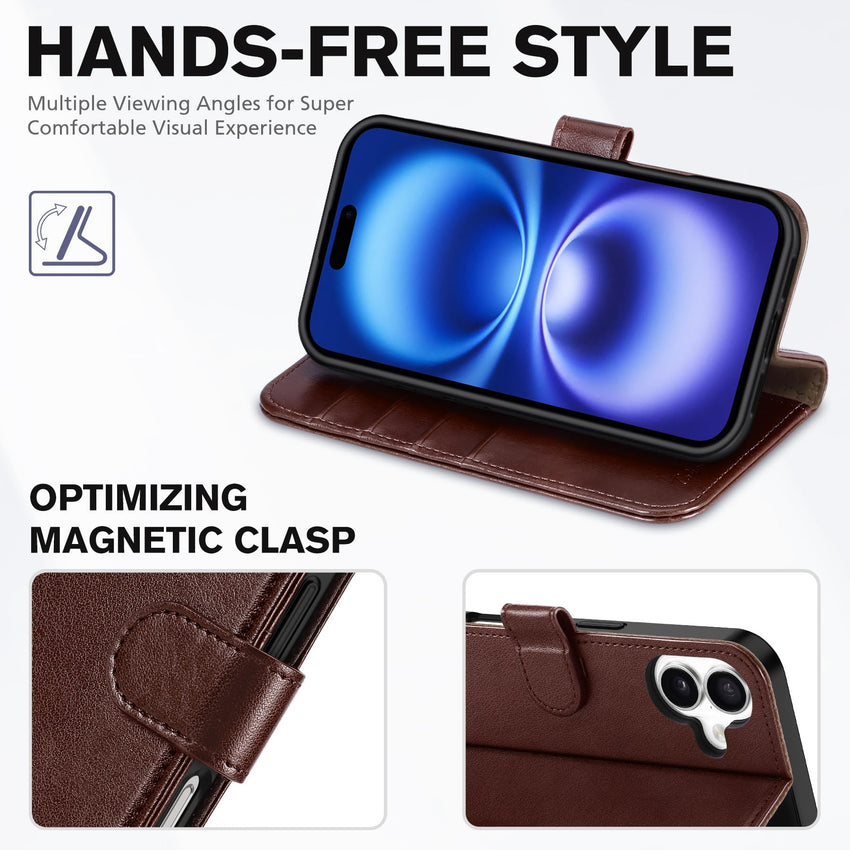 TUCCH Compatible with iPhone 16 Wallet Case, RFID Blocking 4 Card Holder Kickstand [Shockproof TPU Interior Shell], PU Leather Magnetic Closure Protective Flip Phone Cover, Black - 7DAY'S