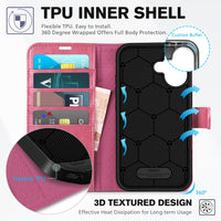 TUCCH Compatible with iPhone 16 Wallet Case, RFID Blocking 4 Card Holder Kickstand [Shockproof TPU Interior Shell], PU Leather Magnetic Closure Protective Flip Phone Cover, Black - 7DAY'S