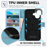 TUCCH Compatible with iPhone 16 Wallet Case, RFID Blocking 4 Card Holder Kickstand [Shockproof TPU Interior Shell], PU Leather Magnetic Closure Protective Flip Phone Cover, Black - 7DAY'S