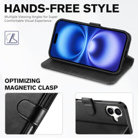 TUCCH Compatible with iPhone 16 Wallet Case, RFID Blocking 4 Card Holder Kickstand [Shockproof TPU Interior Shell], PU Leather Magnetic Closure Protective Flip Phone Cover, Black - 7DAY'S
