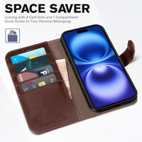 TUCCH Compatible with iPhone 16 Wallet Case, RFID Blocking 4 Card Holder Kickstand [Shockproof TPU Interior Shell], PU Leather Magnetic Closure Protective Flip Phone Cover, Black - 7DAY'S