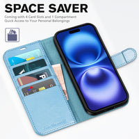 TUCCH Compatible with iPhone 16 Wallet Case, RFID Blocking 4 Card Holder Kickstand [Shockproof TPU Interior Shell], PU Leather Magnetic Closure Protective Flip Phone Cover, Black - 7DAY'S