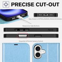 TUCCH Compatible with iPhone 16 Wallet Case, RFID Blocking 4 Card Holder Kickstand [Shockproof TPU Interior Shell], PU Leather Magnetic Closure Protective Flip Phone Cover, Black - 7DAY'S