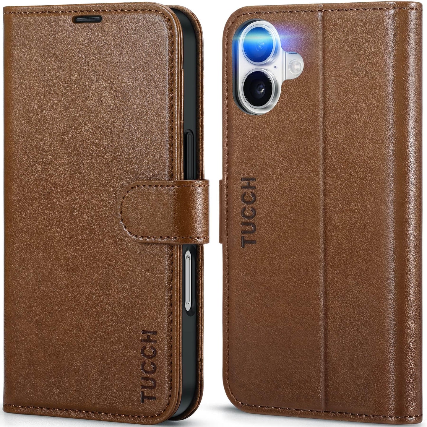 TUCCH Compatible with iPhone 16 Wallet Case, RFID Blocking 4 Card Holder Kickstand [Shockproof TPU Interior Shell], PU Leather Magnetic Closure Protective Flip Phone Cover, Black - 7DAY'S
