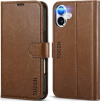 TUCCH Compatible with iPhone 16 Wallet Case, RFID Blocking 4 Card Holder Kickstand [Shockproof TPU Interior Shell], PU Leather Magnetic Closure Protective Flip Phone Cover, Black - 7DAY'S