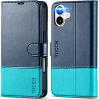 TUCCH Compatible with iPhone 16 Wallet Case, RFID Blocking 4 Card Holder Kickstand [Shockproof TPU Interior Shell], PU Leather Magnetic Closure Protective Flip Phone Cover, Black - 7DAY'S