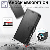 TUCCH Compatible with iPhone 16 Wallet Case, RFID Blocking 4 Card Holder Kickstand [Shockproof TPU Interior Shell], PU Leather Magnetic Closure Protective Flip Phone Cover, Black - 7DAY'S