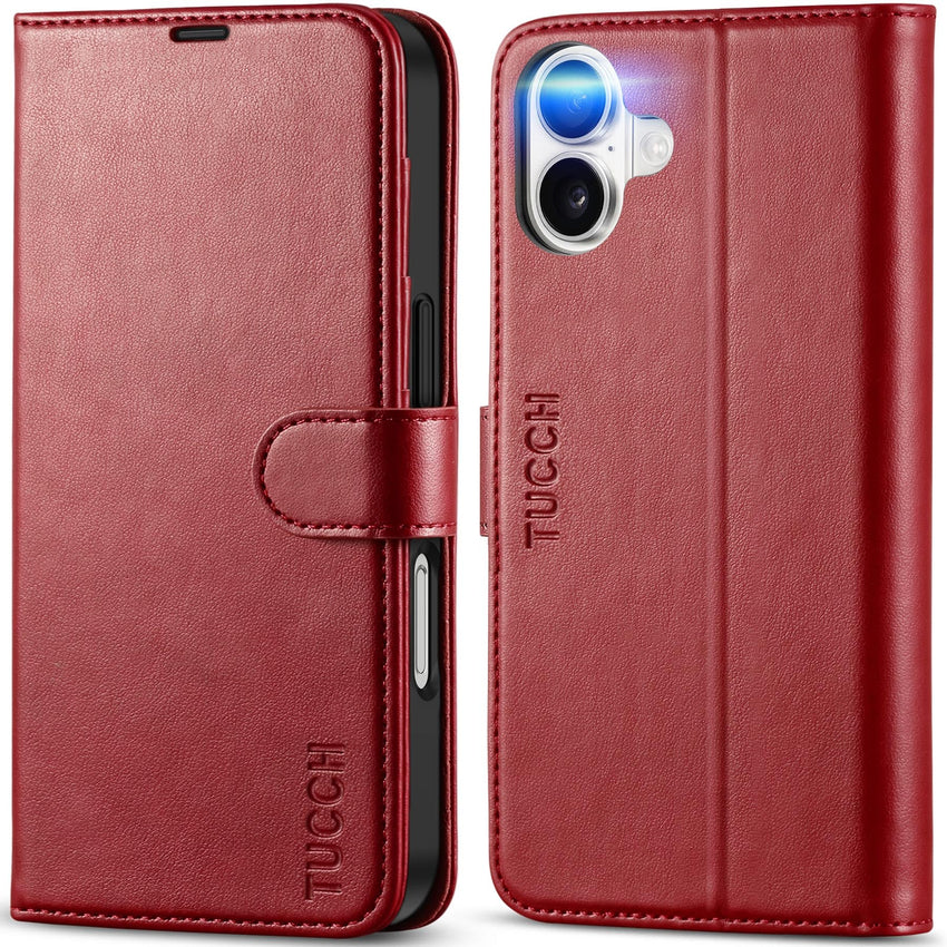 TUCCH Compatible with iPhone 16 Wallet Case, RFID Blocking 4 Card Holder Kickstand [Shockproof TPU Interior Shell], PU Leather Magnetic Closure Protective Flip Phone Cover, Black - 7DAY'S
