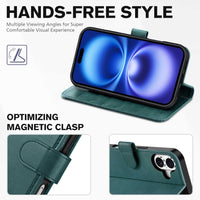 TUCCH Compatible with iPhone 16 Wallet Case, RFID Blocking 4 Card Holder Kickstand [Shockproof TPU Interior Shell], PU Leather Magnetic Closure Protective Flip Phone Cover, Black - 7DAY'S