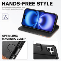 TUCCH Compatible with iPhone 16 Wallet Case, RFID Blocking 4 Card Holder Kickstand [Shockproof TPU Interior Shell], PU Leather Magnetic Closure Protective Flip Phone Cover, Black - 7DAY'S