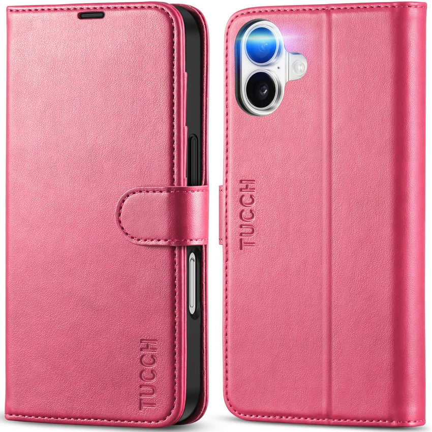 TUCCH Compatible with iPhone 16 Wallet Case, RFID Blocking 4 Card Holder Kickstand [Shockproof TPU Interior Shell], PU Leather Magnetic Closure Protective Flip Phone Cover, Black - 7DAY'S