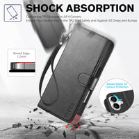TUCCH Compatible with iPhone 16 Wallet Case, RFID Blocking 4 Card Holder Kickstand [Shockproof TPU Interior Shell], PU Leather Magnetic Closure Protective Flip Phone Cover, Black - 7DAY'S