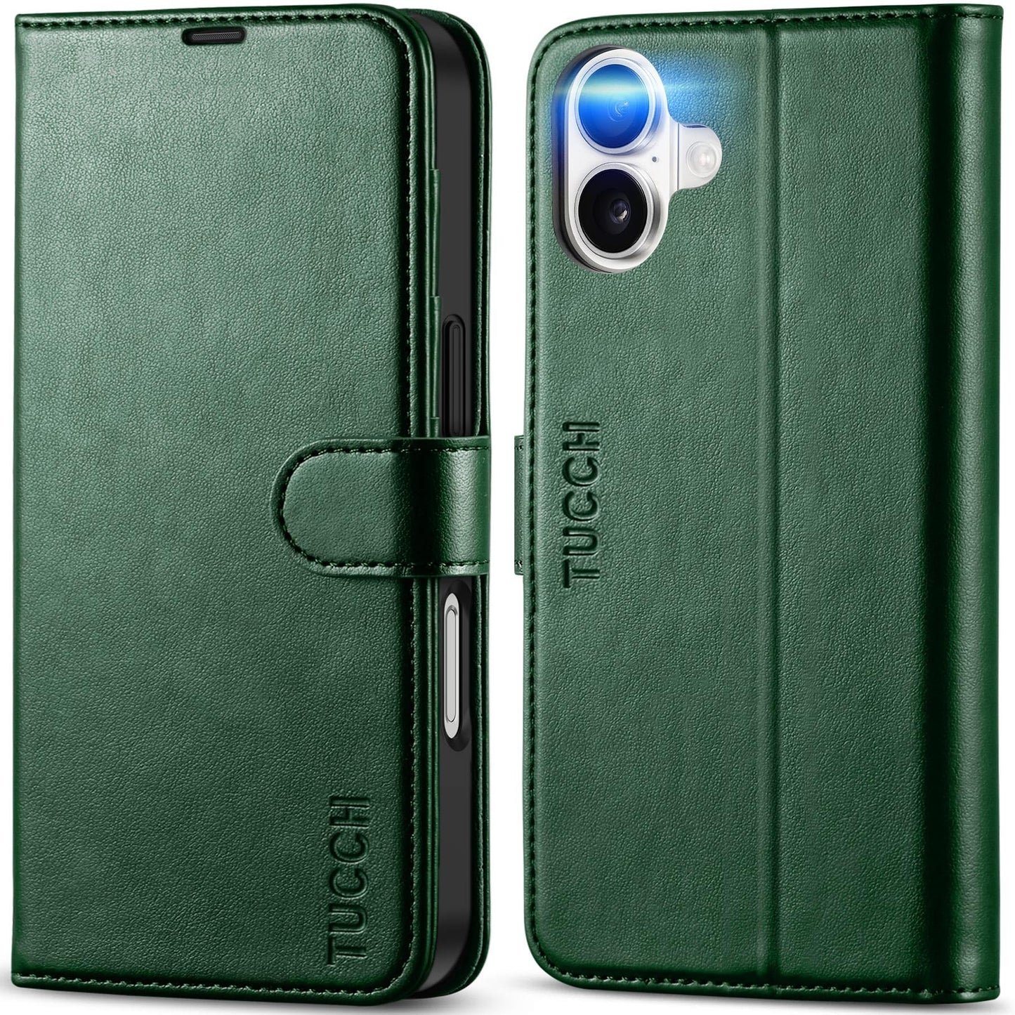 TUCCH Compatible with iPhone 16 Wallet Case, RFID Blocking 4 Card Holder Kickstand [Shockproof TPU Interior Shell], PU Leather Magnetic Closure Protective Flip Phone Cover, Black - 7DAY'S
