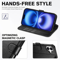 TUCCH Compatible with iPhone 16 Wallet Case, RFID Blocking 4 Card Holder Kickstand [Shockproof TPU Interior Shell], PU Leather Magnetic Closure Protective Flip Phone Cover, Black - 7DAY'S