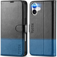TUCCH Compatible with iPhone 16 Wallet Case, RFID Blocking 4 Card Holder Kickstand [Shockproof TPU Interior Shell], PU Leather Magnetic Closure Protective Flip Phone Cover, Black - 7DAY'S
