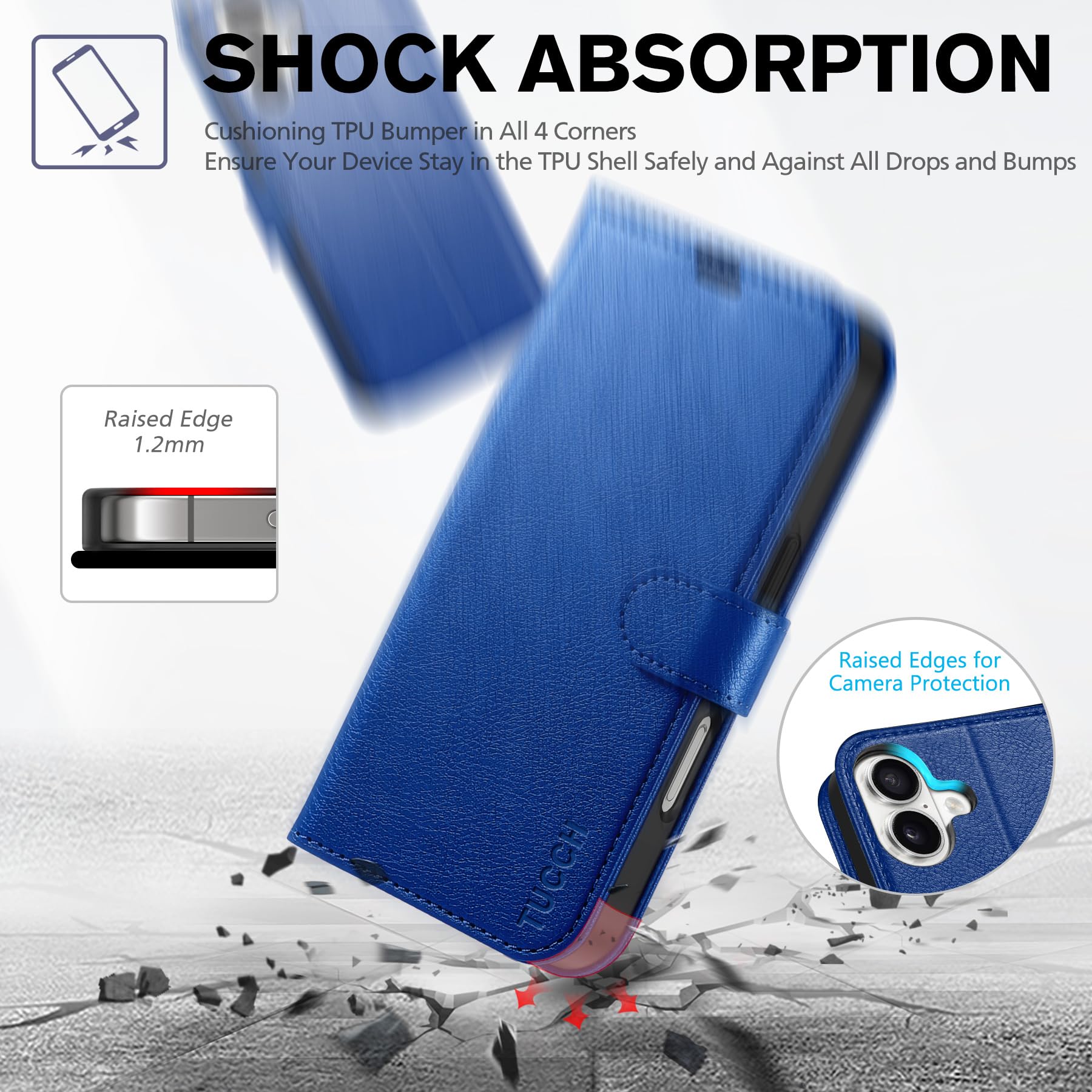 TUCCH Compatible with iPhone 16 Wallet Case, RFID Blocking 4 Card Holder Kickstand [Shockproof TPU Interior Shell], PU Leather Magnetic Closure Protective Flip Phone Cover, Black - 7DAY'S