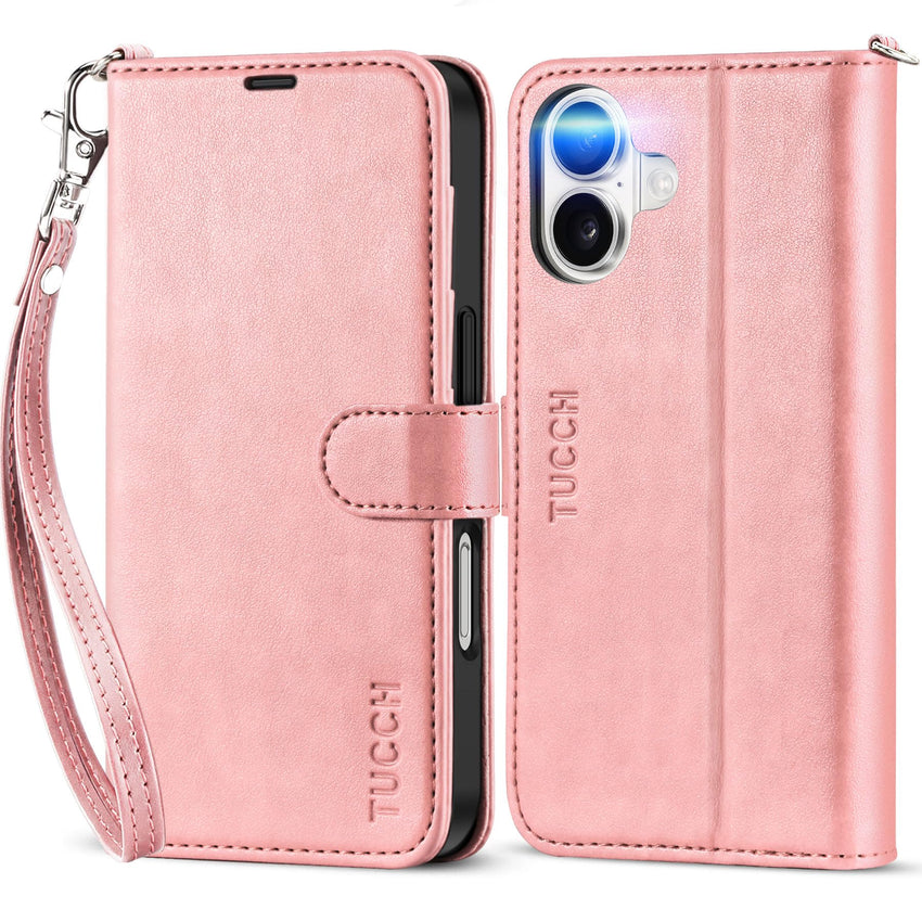 TUCCH Compatible with iPhone 16 Wallet Case, RFID Blocking 4 Card Holder Kickstand [Shockproof TPU Interior Shell], PU Leather Magnetic Closure Protective Flip Phone Cover, Black - 7DAY'S