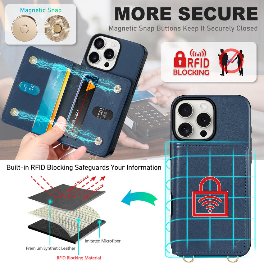 TUCCH Crossbody Wallet Case for iPhone 16 Pro (6.3"), RFID Blocking [6 Card Slots][Detachable Adjustable Lanyard], Magnetic Flip Wallet PU Leather Shockproof Phone Cover for iPhone 16 Pro, Black - 7DAY'S