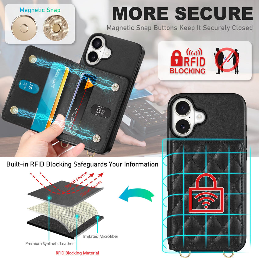 TUCCH Crossbody Wallet Case for iPhone 16 Pro (6.3"), RFID Blocking [6 Card Slots][Detachable Adjustable Lanyard], Magnetic Flip Wallet PU Leather Shockproof Phone Cover for iPhone 16 Pro, Black - 7DAY'S