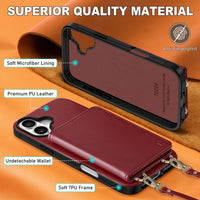 TUCCH Crossbody Wallet Case for iPhone 16 Pro (6.3"), RFID Blocking [6 Card Slots][Detachable Adjustable Lanyard], Magnetic Flip Wallet PU Leather Shockproof Phone Cover for iPhone 16 Pro, Black - 7DAY'S