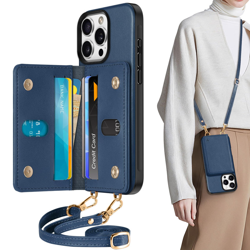 TUCCH Crossbody Wallet Case for iPhone 16 Pro (6.3"), RFID Blocking [6 Card Slots][Detachable Adjustable Lanyard], Magnetic Flip Wallet PU Leather Shockproof Phone Cover for iPhone 16 Pro, Black - 7DAY'S