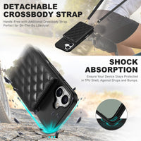 TUCCH Crossbody Wallet Case for iPhone 16 Pro (6.3"), RFID Blocking [6 Card Slots][Detachable Adjustable Lanyard], Magnetic Flip Wallet PU Leather Shockproof Phone Cover for iPhone 16 Pro, Black - 7DAY'S