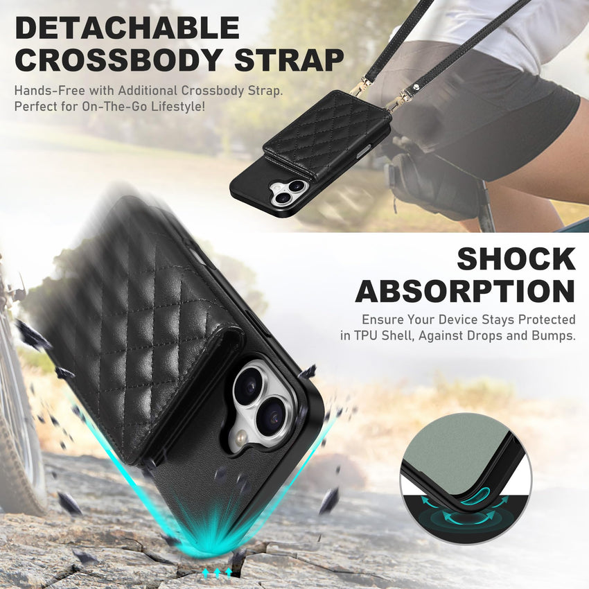 TUCCH Crossbody Wallet Case for iPhone 16 Pro (6.3"), RFID Blocking [6 Card Slots][Detachable Adjustable Lanyard], Magnetic Flip Wallet PU Leather Shockproof Phone Cover for iPhone 16 Pro, Black - 7DAY'S