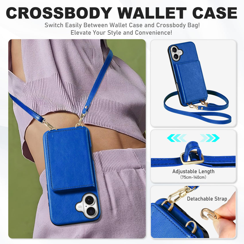 TUCCH Crossbody Wallet Case for iPhone 16 Pro (6.3"), RFID Blocking [6 Card Slots][Detachable Adjustable Lanyard], Magnetic Flip Wallet PU Leather Shockproof Phone Cover for iPhone 16 Pro, Black - 7DAY'S
