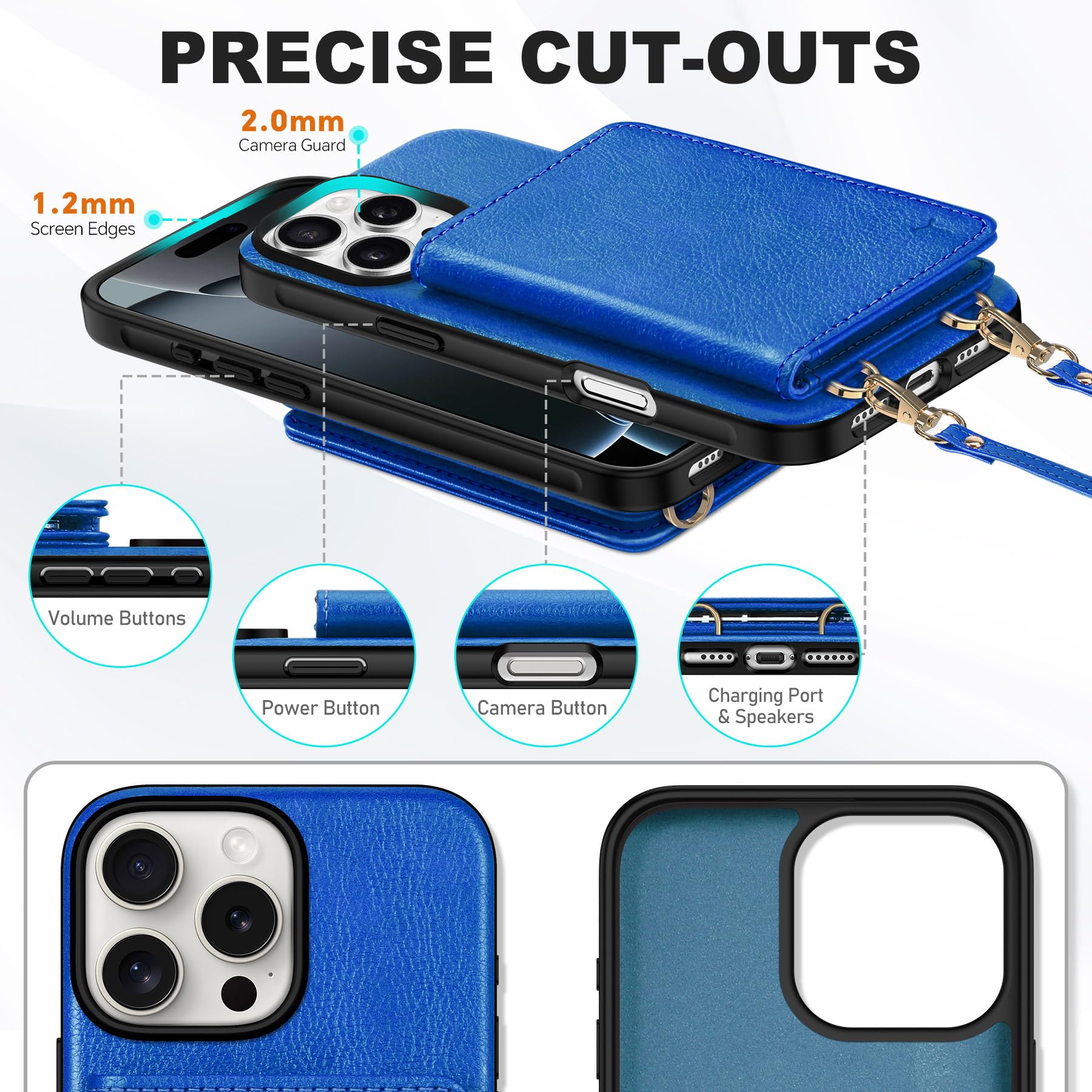 TUCCH Crossbody Wallet Case for iPhone 16 Pro (6.3"), RFID Blocking [6 Card Slots][Detachable Adjustable Lanyard], Magnetic Flip Wallet PU Leather Shockproof Phone Cover for iPhone 16 Pro, Black - 7DAY'S