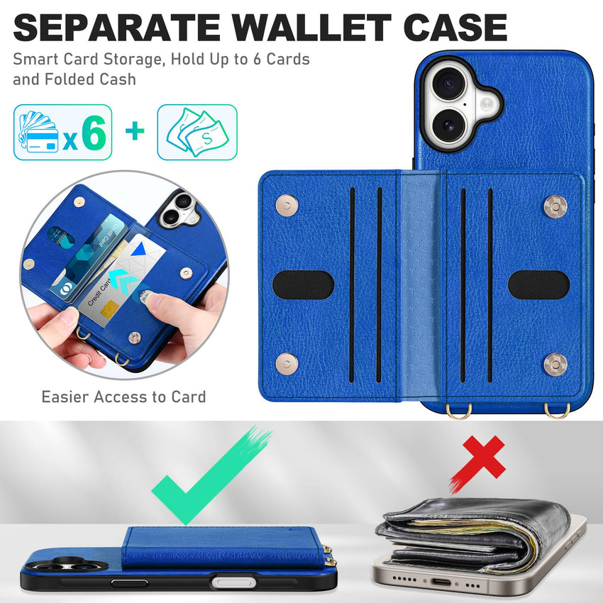 TUCCH Crossbody Wallet Case for iPhone 16 Pro (6.3"), RFID Blocking [6 Card Slots][Detachable Adjustable Lanyard], Magnetic Flip Wallet PU Leather Shockproof Phone Cover for iPhone 16 Pro, Black - 7DAY'S