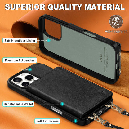 TUCCH Crossbody Wallet Case for iPhone 16 Pro (6.3"), RFID Blocking [6 Card Slots][Detachable Adjustable Lanyard], Magnetic Flip Wallet PU Leather Shockproof Phone Cover for iPhone 16 Pro, Black - 7DAY'S