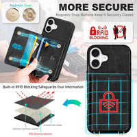 TUCCH Crossbody Wallet Case for iPhone 16 Pro (6.3"), RFID Blocking [6 Card Slots][Detachable Adjustable Lanyard], Magnetic Flip Wallet PU Leather Shockproof Phone Cover for iPhone 16 Pro, Black - 7DAY'S