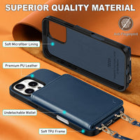 TUCCH Crossbody Wallet Case for iPhone 16 Pro (6.3"), RFID Blocking [6 Card Slots][Detachable Adjustable Lanyard], Magnetic Flip Wallet PU Leather Shockproof Phone Cover for iPhone 16 Pro, Black - 7DAY'S