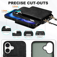 TUCCH Crossbody Wallet Case for iPhone 16 Pro (6.3"), RFID Blocking [6 Card Slots][Detachable Adjustable Lanyard], Magnetic Flip Wallet PU Leather Shockproof Phone Cover for iPhone 16 Pro, Black - 7DAY'S