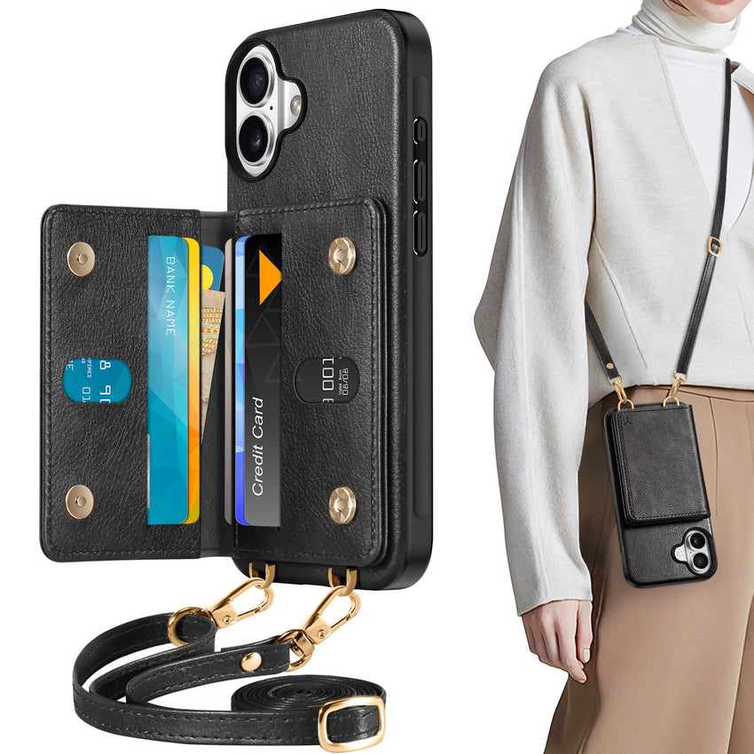 TUCCH Crossbody Wallet Case for iPhone 16 Pro (6.3"), RFID Blocking [6 Card Slots][Detachable Adjustable Lanyard], Magnetic Flip Wallet PU Leather Shockproof Phone Cover for iPhone 16 Pro, Black - 7DAY'S