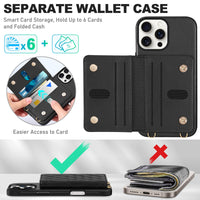 TUCCH Crossbody Wallet Case for iPhone 16 Pro (6.3"), RFID Blocking [6 Card Slots][Detachable Adjustable Lanyard], Magnetic Flip Wallet PU Leather Shockproof Phone Cover for iPhone 16 Pro, Black - 7DAY'S
