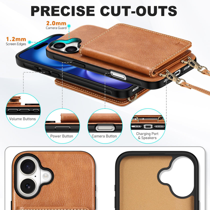 TUCCH Crossbody Wallet Case for iPhone 16 Pro (6.3"), RFID Blocking [6 Card Slots][Detachable Adjustable Lanyard], Magnetic Flip Wallet PU Leather Shockproof Phone Cover for iPhone 16 Pro, Black - 7DAY'S