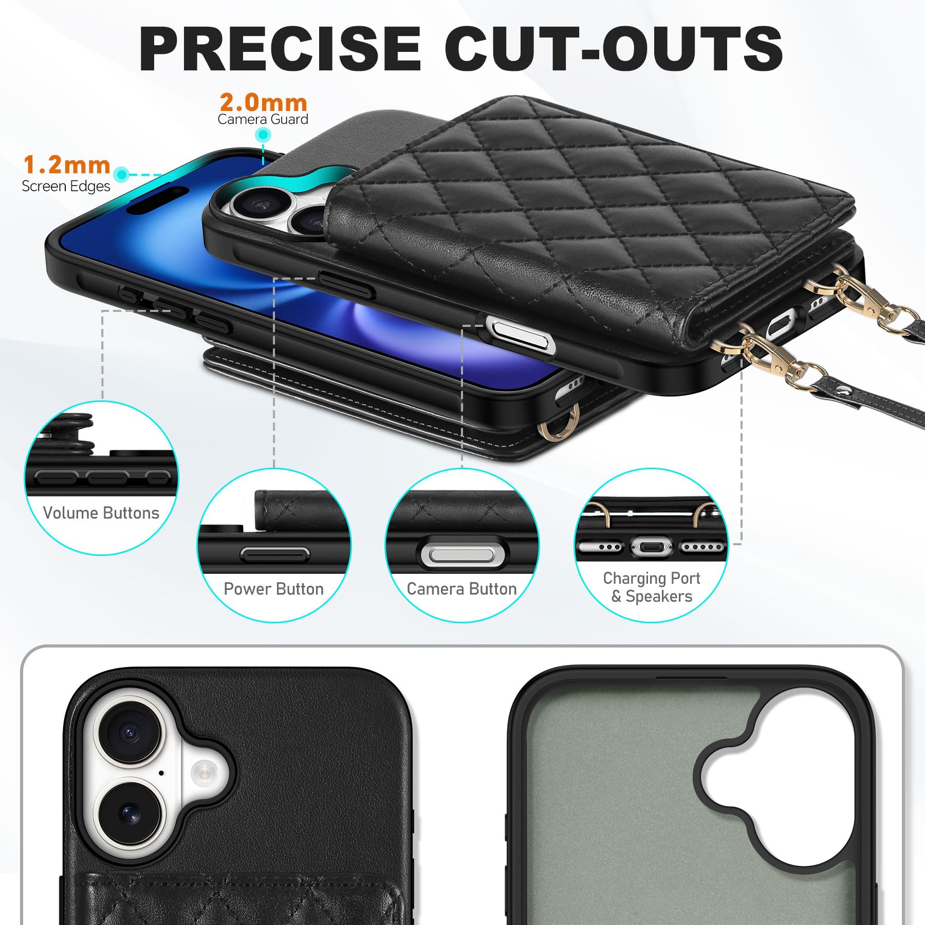 TUCCH Crossbody Wallet Case for iPhone 16 Pro (6.3"), RFID Blocking [6 Card Slots][Detachable Adjustable Lanyard], Magnetic Flip Wallet PU Leather Shockproof Phone Cover for iPhone 16 Pro, Black - 7DAY'S