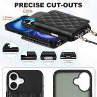 TUCCH Crossbody Wallet Case for iPhone 16 Pro (6.3"), RFID Blocking [6 Card Slots][Detachable Adjustable Lanyard], Magnetic Flip Wallet PU Leather Shockproof Phone Cover for iPhone 16 Pro, Black - 7DAY'S
