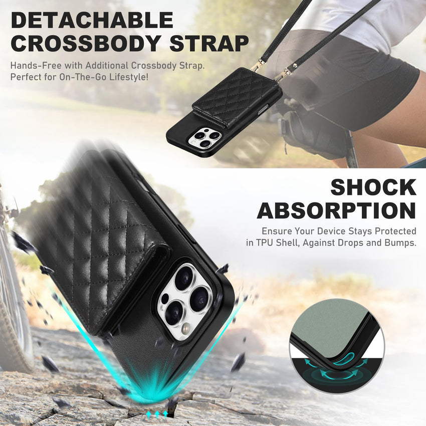 TUCCH Crossbody Wallet Case for iPhone 16 Pro (6.3"), RFID Blocking [6 Card Slots][Detachable Adjustable Lanyard], Magnetic Flip Wallet PU Leather Shockproof Phone Cover for iPhone 16 Pro, Black - 7DAY'S