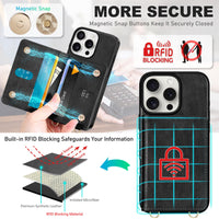 TUCCH Crossbody Wallet Case for iPhone 16 Pro (6.3"), RFID Blocking [6 Card Slots][Detachable Adjustable Lanyard], Magnetic Flip Wallet PU Leather Shockproof Phone Cover for iPhone 16 Pro, Black - 7DAY'S