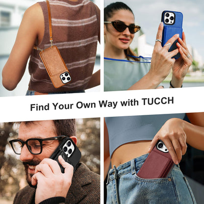 TUCCH Crossbody Wallet Case for iPhone 16 Pro (6.3"), RFID Blocking [6 Card Slots][Detachable Adjustable Lanyard], Magnetic Flip Wallet PU Leather Shockproof Phone Cover for iPhone 16 Pro, Black - 7DAY'S