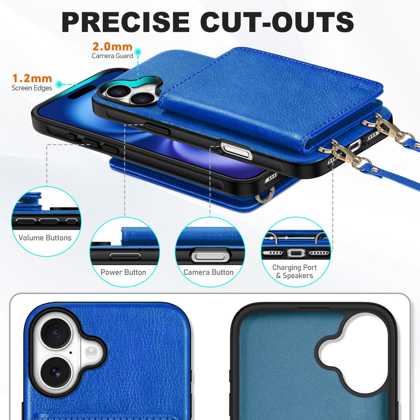 TUCCH Crossbody Wallet Case for iPhone 16 Pro (6.3"), RFID Blocking [6 Card Slots][Detachable Adjustable Lanyard], Magnetic Flip Wallet PU Leather Shockproof Phone Cover for iPhone 16 Pro, Black - 7DAY'S