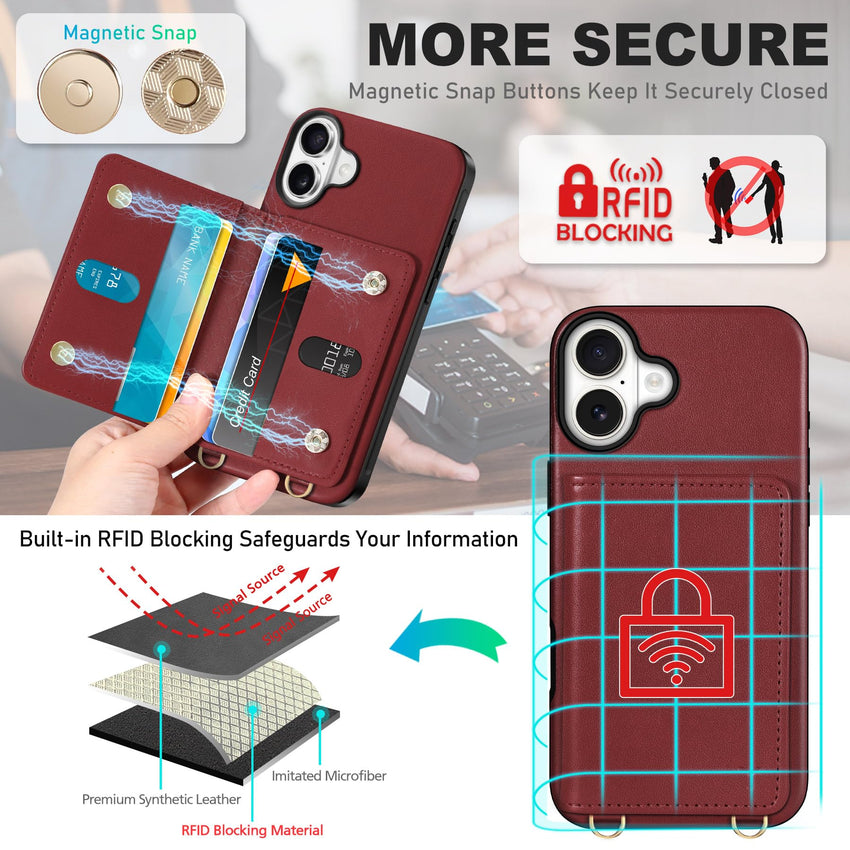 TUCCH Crossbody Wallet Case for iPhone 16 Pro (6.3"), RFID Blocking [6 Card Slots][Detachable Adjustable Lanyard], Magnetic Flip Wallet PU Leather Shockproof Phone Cover for iPhone 16 Pro, Black - 7DAY'S