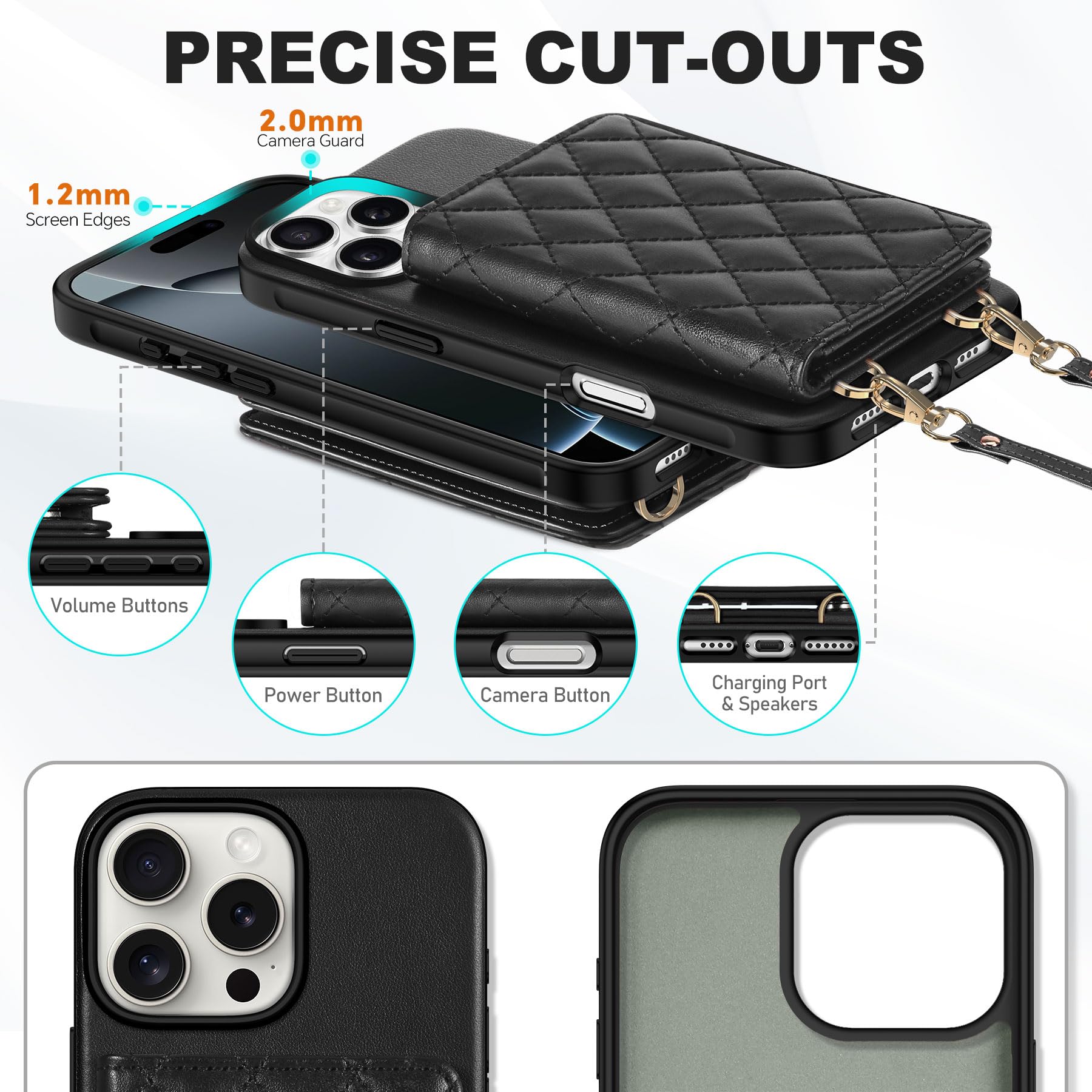 TUCCH Crossbody Wallet Case for iPhone 16 Pro (6.3"), RFID Blocking [6 Card Slots][Detachable Adjustable Lanyard], Magnetic Flip Wallet PU Leather Shockproof Phone Cover for iPhone 16 Pro, Black - 7DAY'S