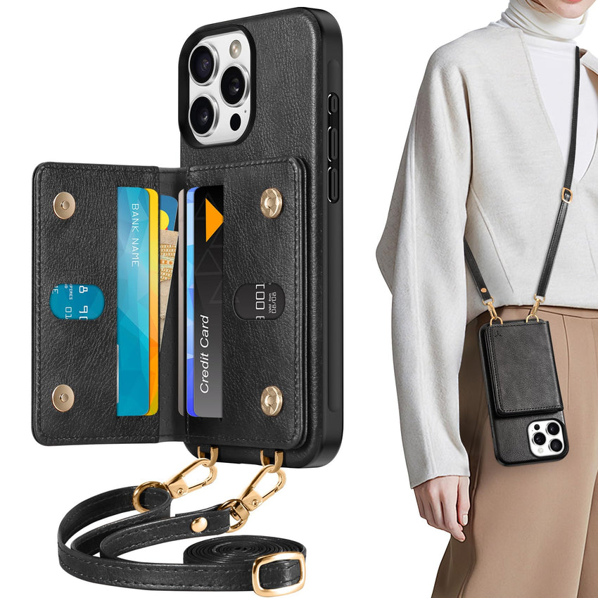 TUCCH Crossbody Wallet Case for iPhone 16 Pro (6.3"), RFID Blocking [6 Card Slots][Detachable Adjustable Lanyard], Magnetic Flip Wallet PU Leather Shockproof Phone Cover for iPhone 16 Pro, Black - 7DAY'S