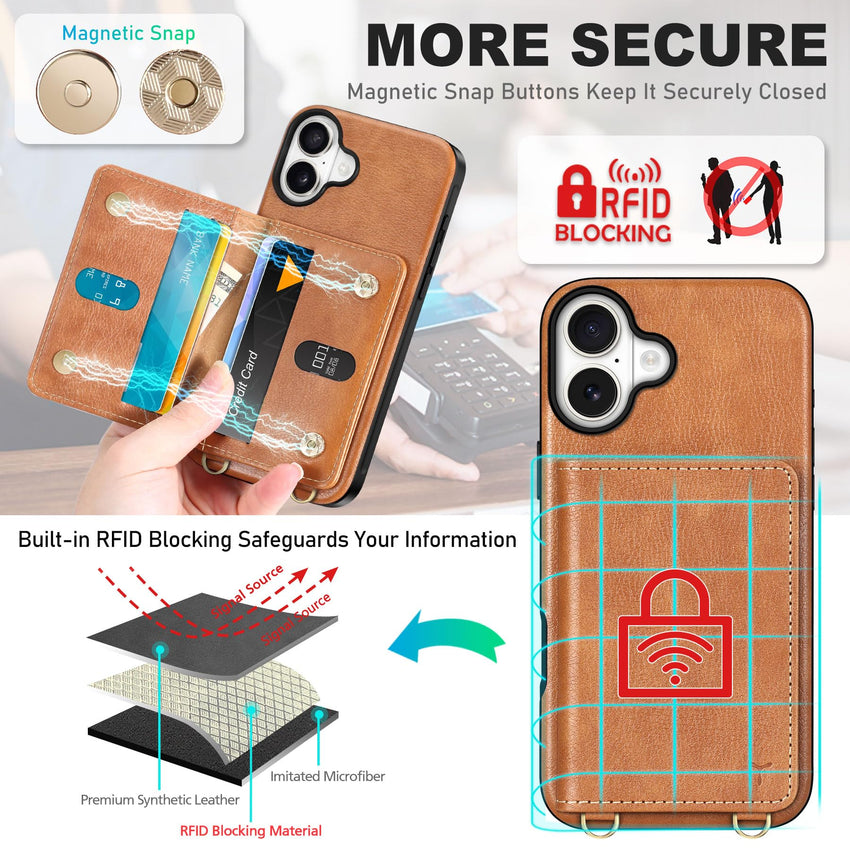 TUCCH Crossbody Wallet Case for iPhone 16 Pro (6.3"), RFID Blocking [6 Card Slots][Detachable Adjustable Lanyard], Magnetic Flip Wallet PU Leather Shockproof Phone Cover for iPhone 16 Pro, Black - 7DAY'S