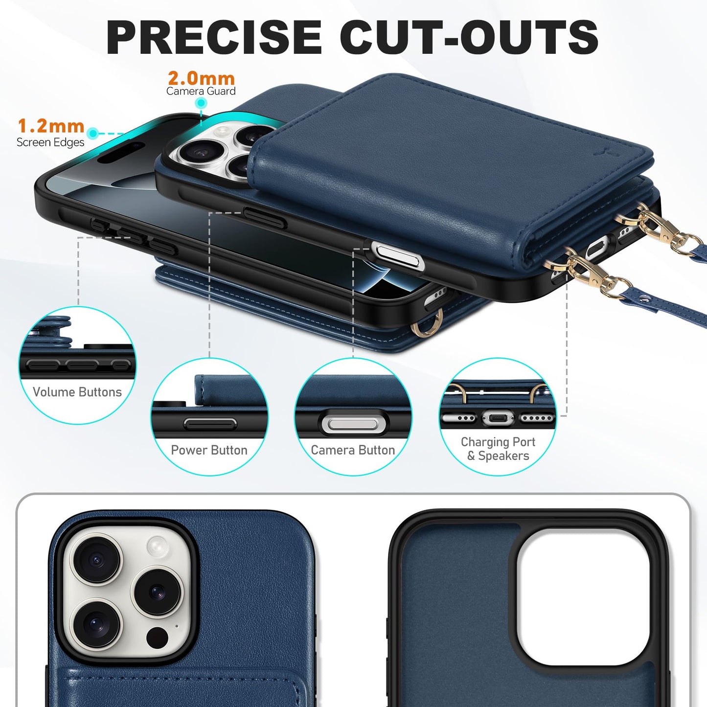 TUCCH Crossbody Wallet Case for iPhone 16 Pro (6.3"), RFID Blocking [6 Card Slots][Detachable Adjustable Lanyard], Magnetic Flip Wallet PU Leather Shockproof Phone Cover for iPhone 16 Pro, Black - 7DAY'S